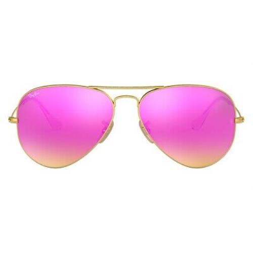 Ray-ban 0RB3025 Sunglasses Unisex Gold Aviator 58mm - Frame: Gold, Lens: Green Mirror Fuxia, Model: Matte Arista