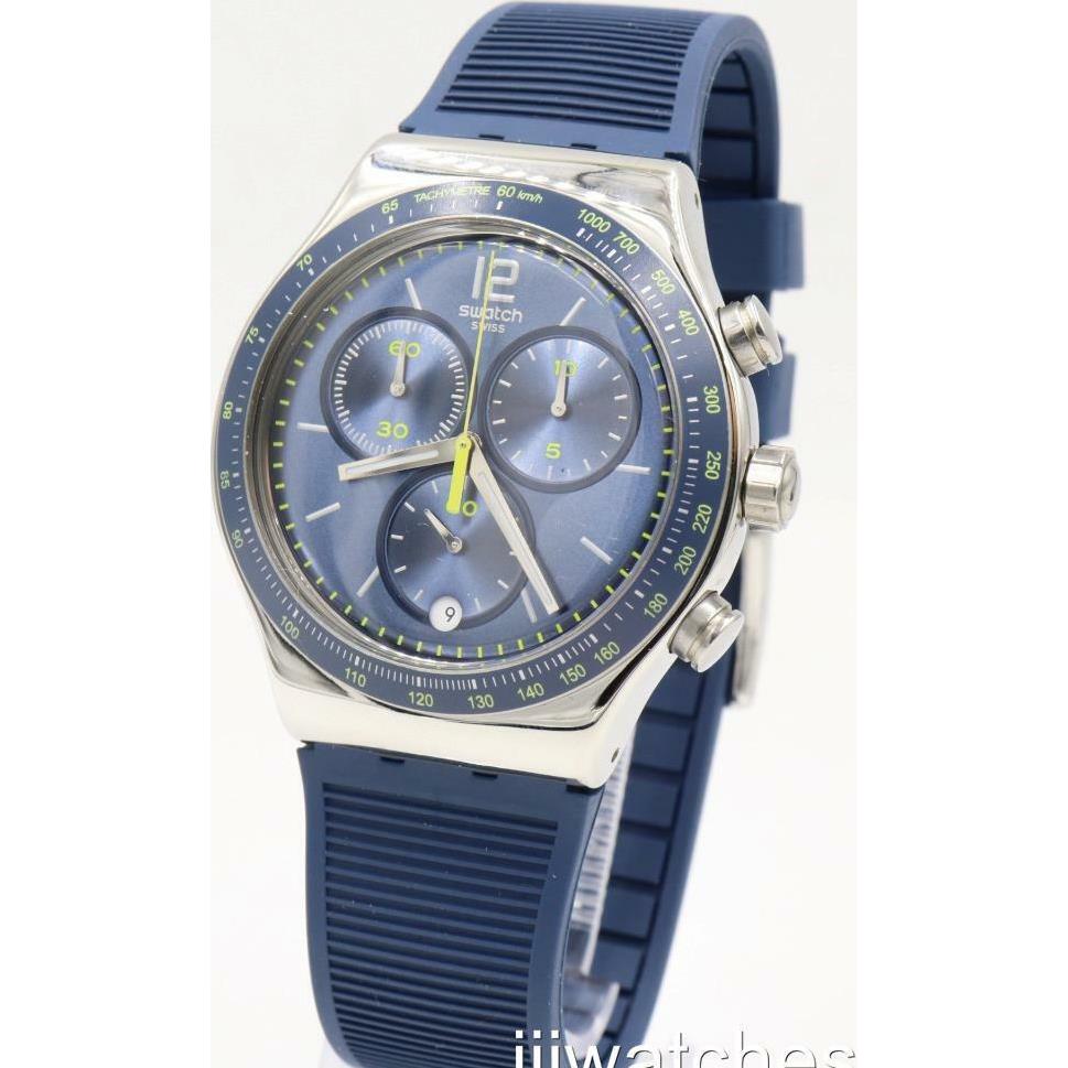 Swiss Swatch Irony Dateline Navy Silicone Chronograph Watch 47mm YVS482