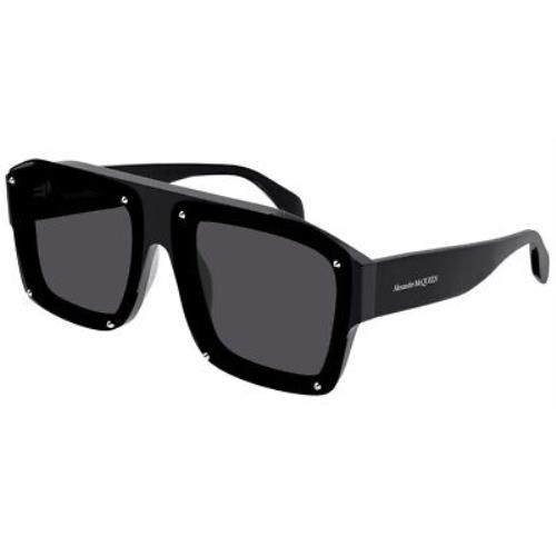 Alexander Mcqueen AM0335S Sunglasses Black Rectangle 62mm - Frame: Black, Lens: Gray