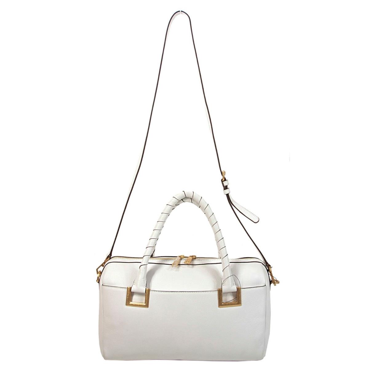 Dkny Crosby White Leather Satchel Large Gold Hardware with Rolled Handles