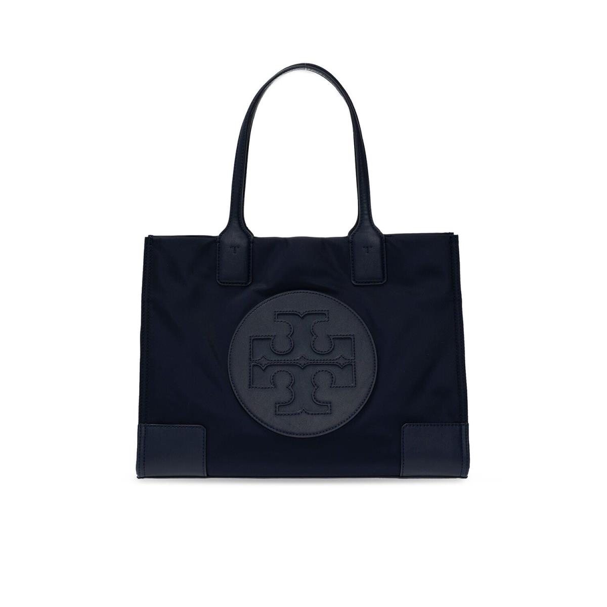 Tory Burch Ella Small Nylon Shoulder Tote Black Navy Pisces Cream Navy