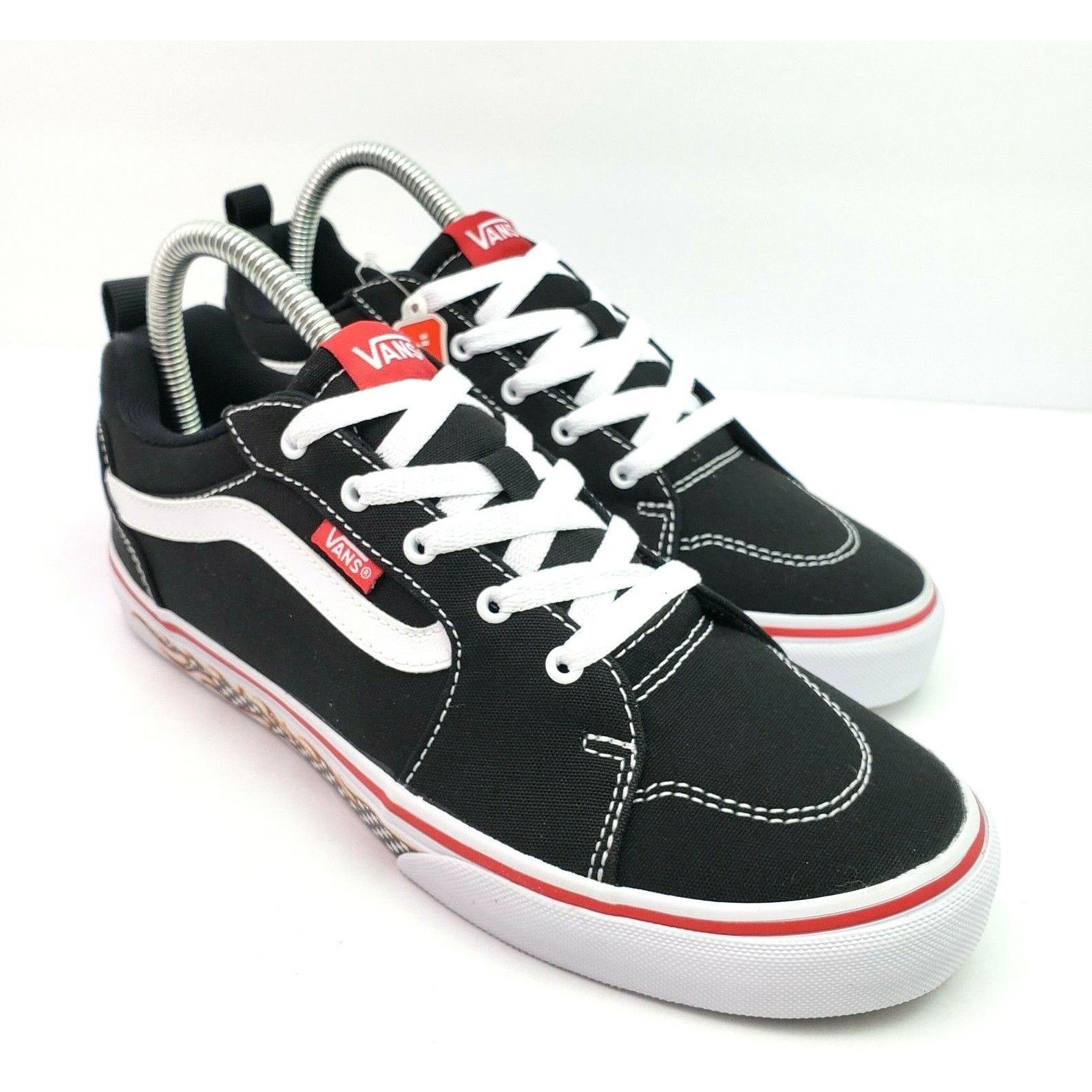 Vans Filmore Boys Size 6Y Womens 7.5 Black Flame Check Low Skate Sneaker Shoes