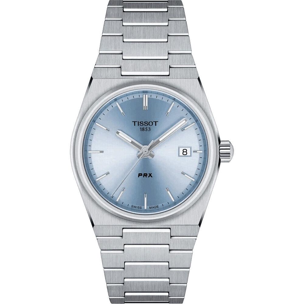 Tissot Prx Baby Blue Dial Steel Bracelet 35mm Unisex Watch T1372101135100 - Dial: Green, Band: Silver, Bezel: Silver