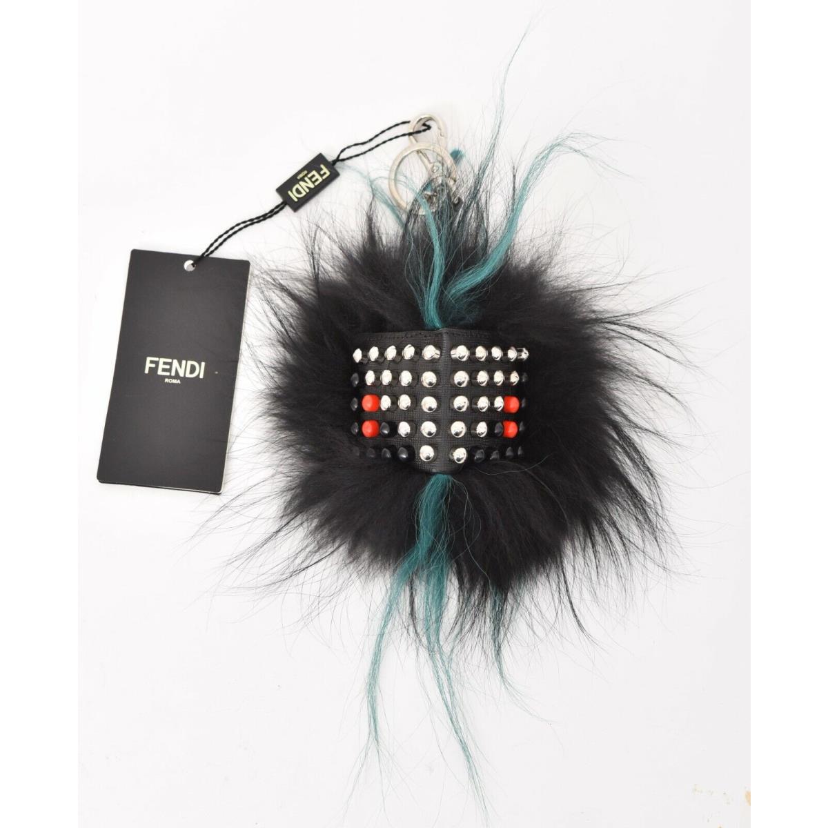 Fendi Roma Italy Black Charm Pom Pom Spike Key Fob Holder Key Cha