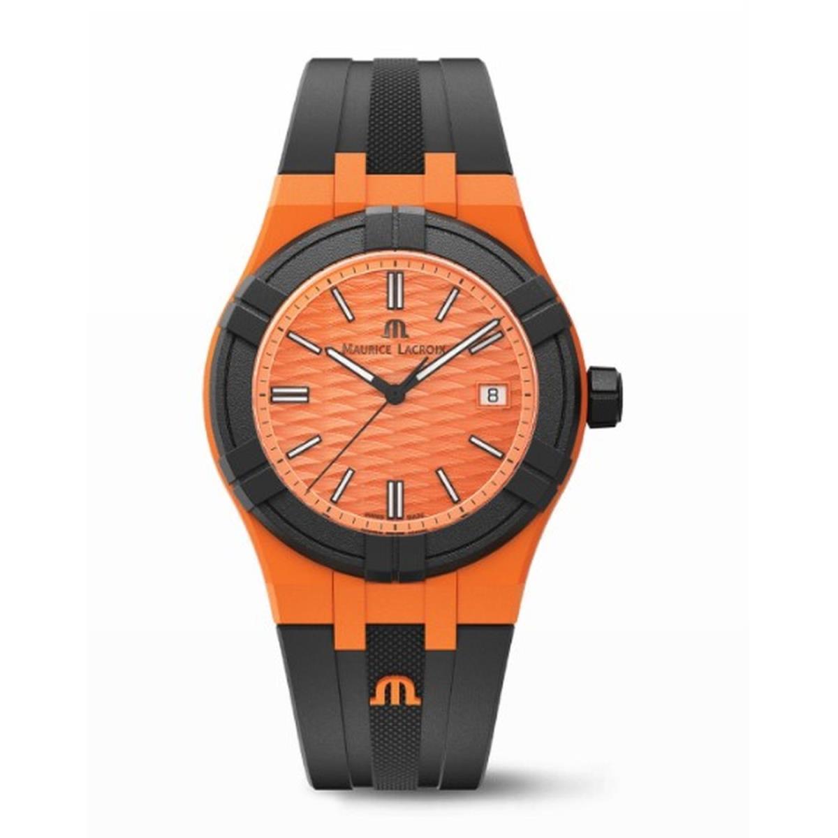 Maurice Lacroix AI2008-50050-300-0 Men`s Aikon Tide Orange Dial Quartz - Dial: Orange, Band: Black