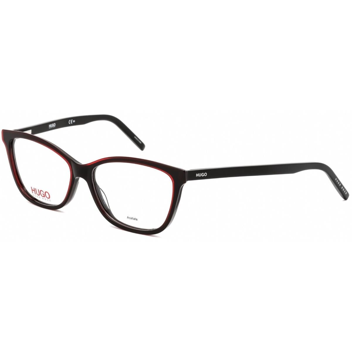 Hugo Boss HG1053 Oit Square Shiny Black Red Eyeglasses - Frame: SHINY BLACK W/ RED STRIPE