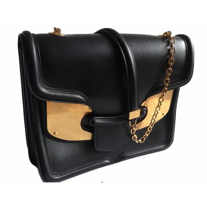 Alexander Mcqueen Medium Gold Plate Black Leather Heroine Purse Bag