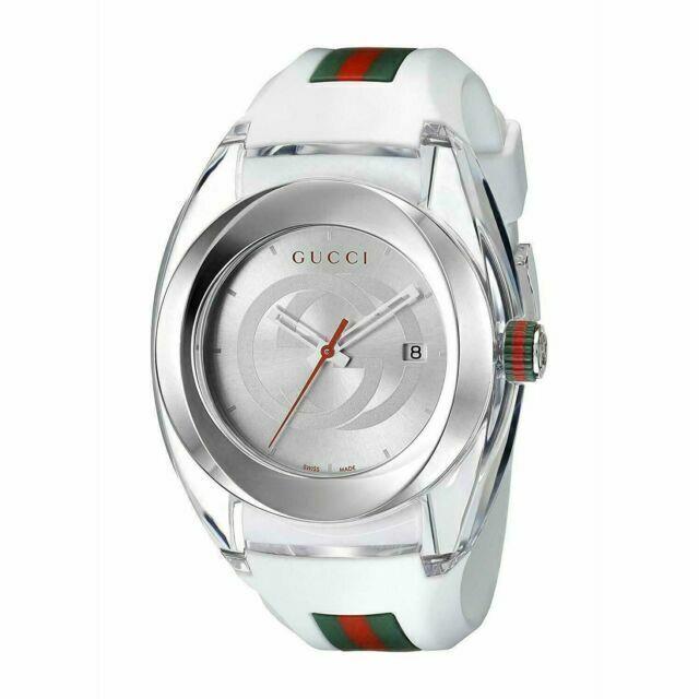 Gucci YA137102 Chronograph Unisex Silicone Strap Watch - Silver