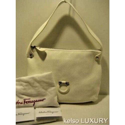 Salvatore Ferragamo White Leather Satchel Shoulder Bag Handbag Purse