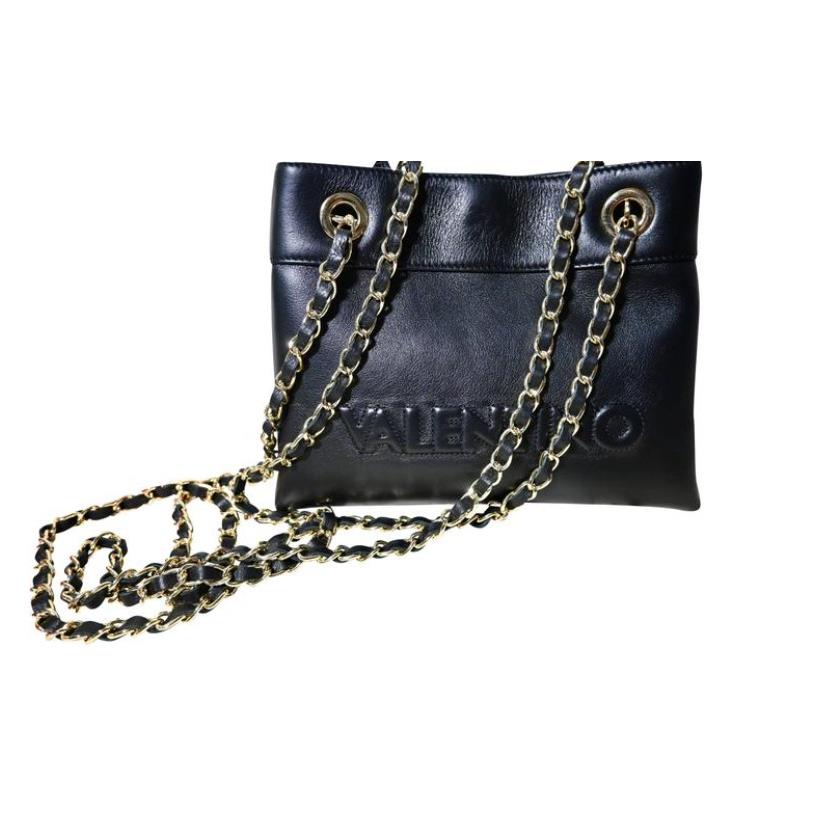 Valentino Rita VA2805 Gold Chain Shoulder Bag Black Real Leather Made IN Italy