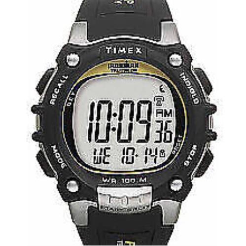 Timex T5E231 Men`s Ironman 100-Lap Resin Watch 5 Alarms Indiglo Chrono - Dial: Gray, Band: Black