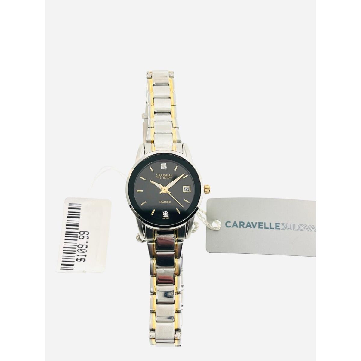 Ladies Caravelle By Bulova Watch with Black Face and Diamonds