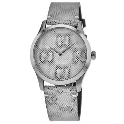 Gucci G-timeless GG Motif Hologram Leather Strap Women`s Watch YA1264058