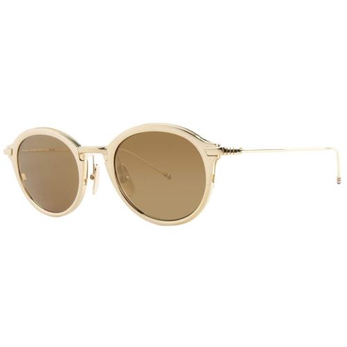 Thom Browne TB-110-C-T-GLD-48 Sunglasses White Gold w/ Brown 48mm