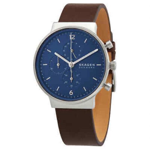 Skagen Ancher Chronograph Quartz Blue Dial Watch SKW6765 - Blue Dial, Brown Band