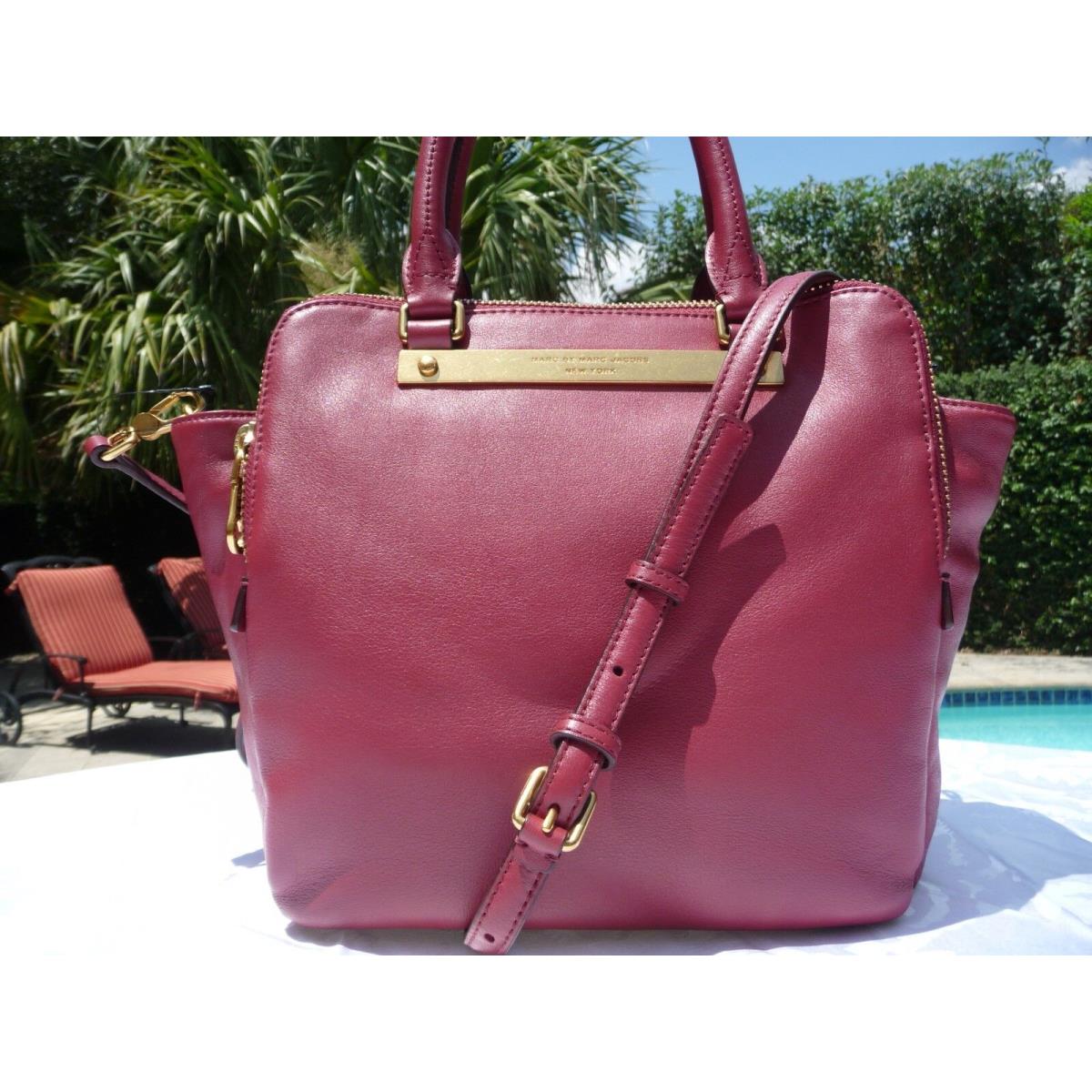 Marc BY Marc Jacobs Leather Goodbye Columbus Bentley Satchel Tote Deep Maroon