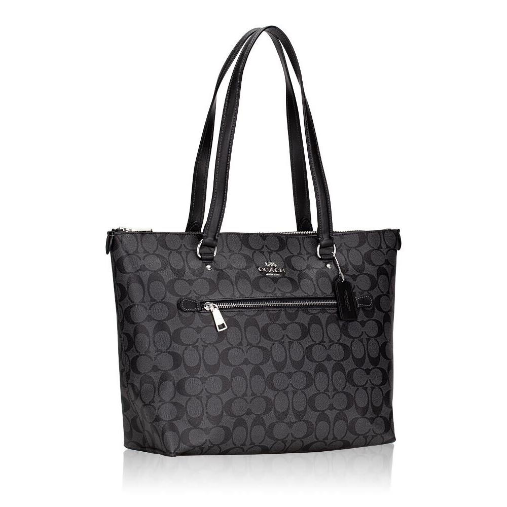 Coach 79609 Gallery Tote In Signature Canvas In Silver/graphite/black