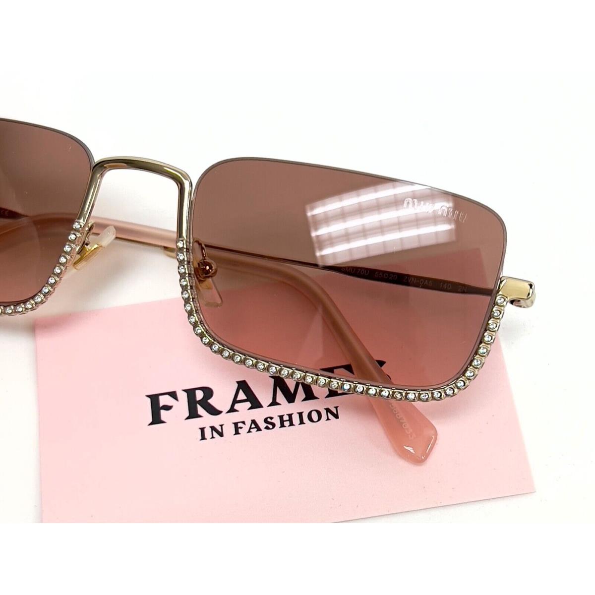 Miu Miu Societe MU70US Crystal Jewel Gold Pink Rectangle Metal Sunglasses 70U