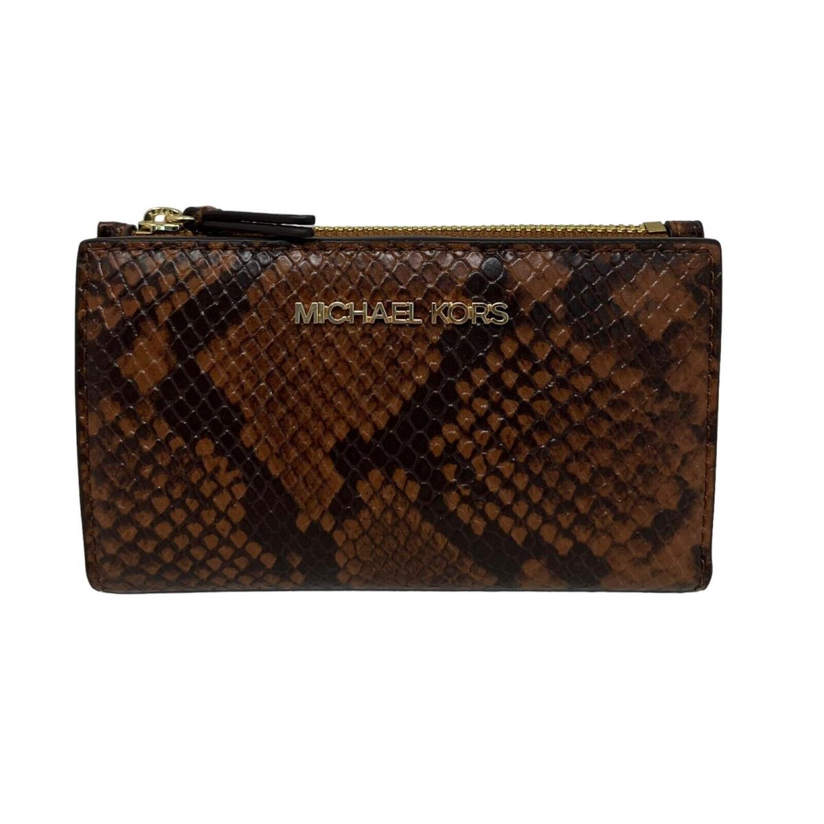 Michael Kors Jet Set Travel Small Zip Card Case Wallet Signature MK Luggage/Snake Embossed