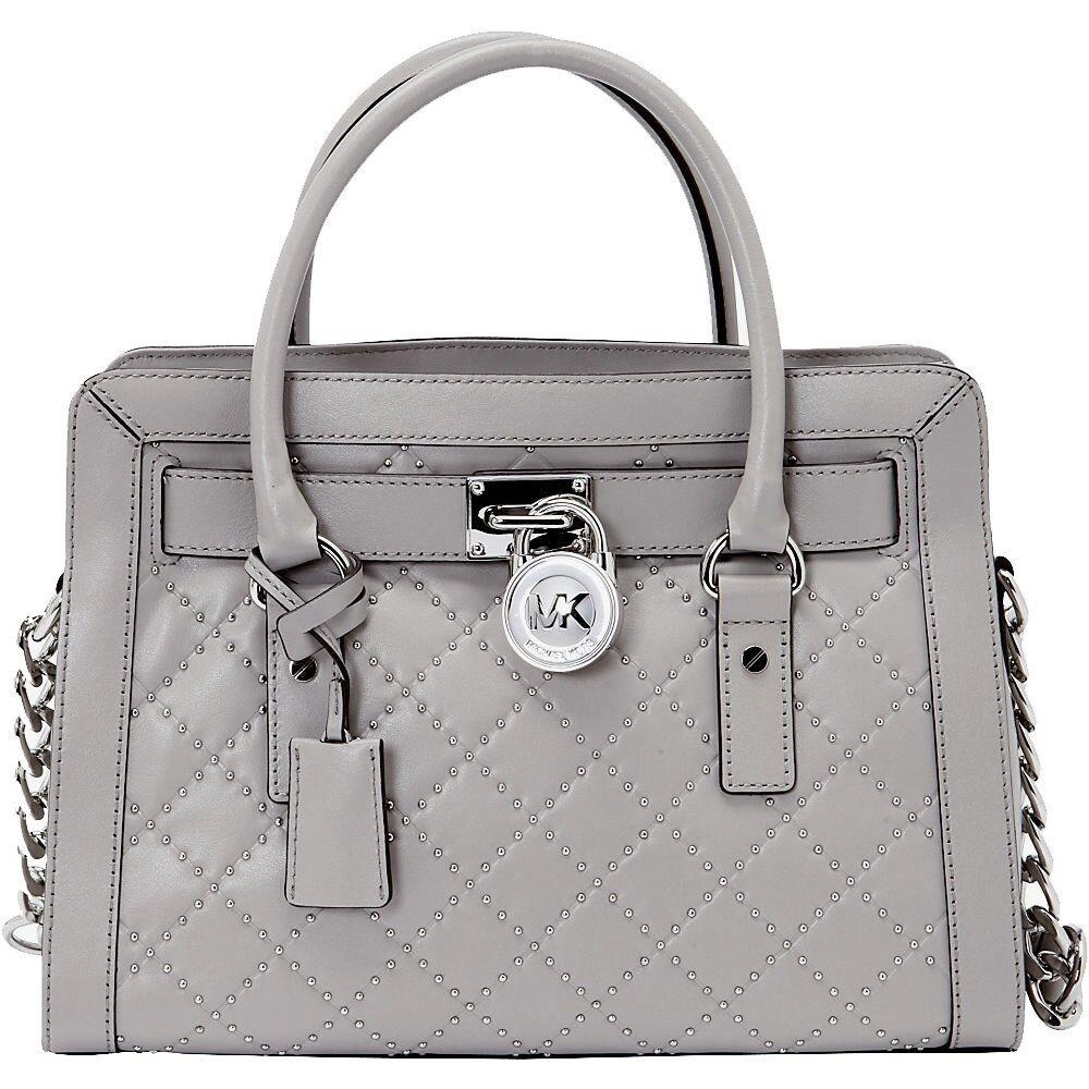 Michael Kors Microstud Hamilton Quilted Leather East West EW Pearl Grey Satchel