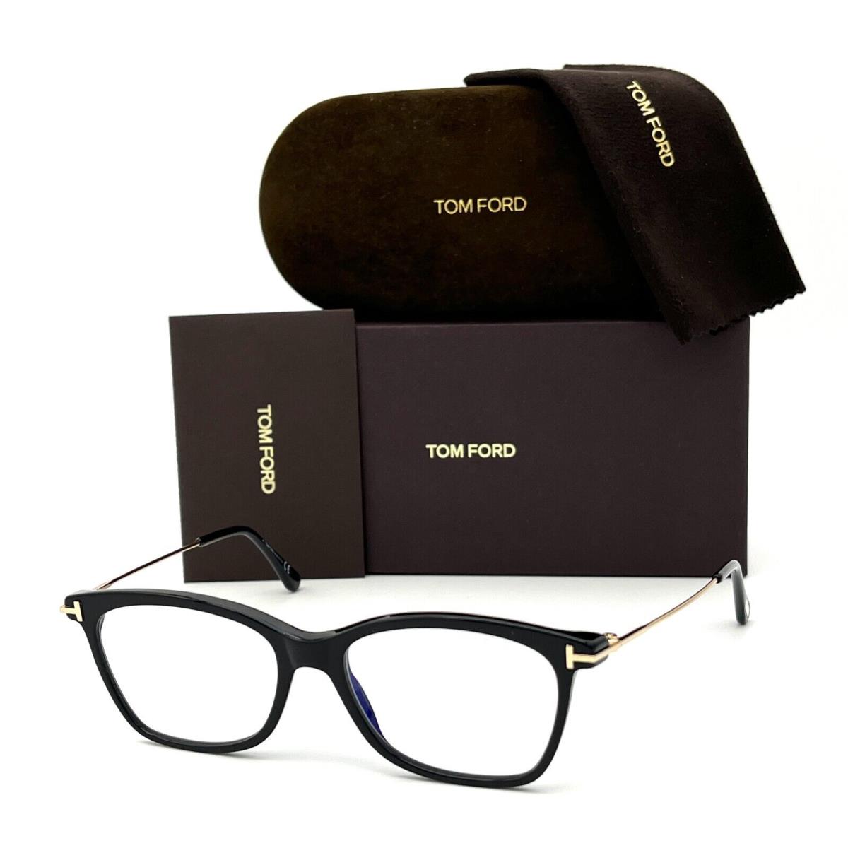 Tom Ford FT5712-B 001 Shiny Black / Blue Block 50mm Eyeglasses TF5712-B