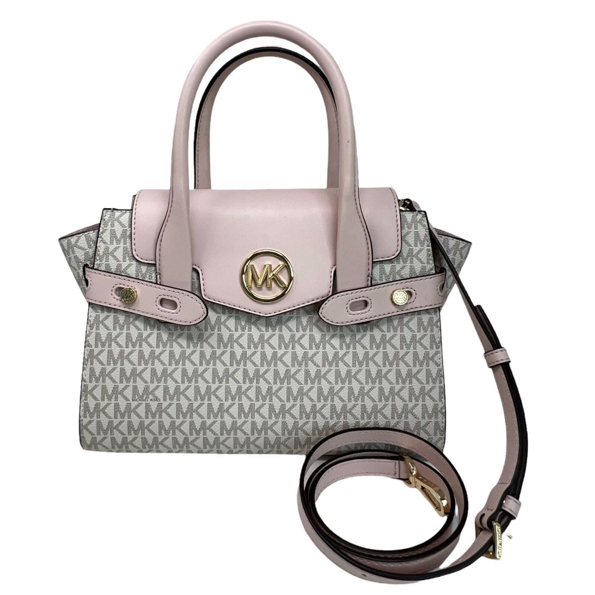 Michael Kors Carmen Medium Flap Satchel Shoulder Bag MK Powder Blush/Vanilla Signature