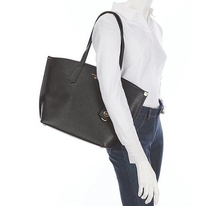 Michael Kors Jane Black Luggage Pebbled Leather Large Tote Shoulder Bag Black/GOLD