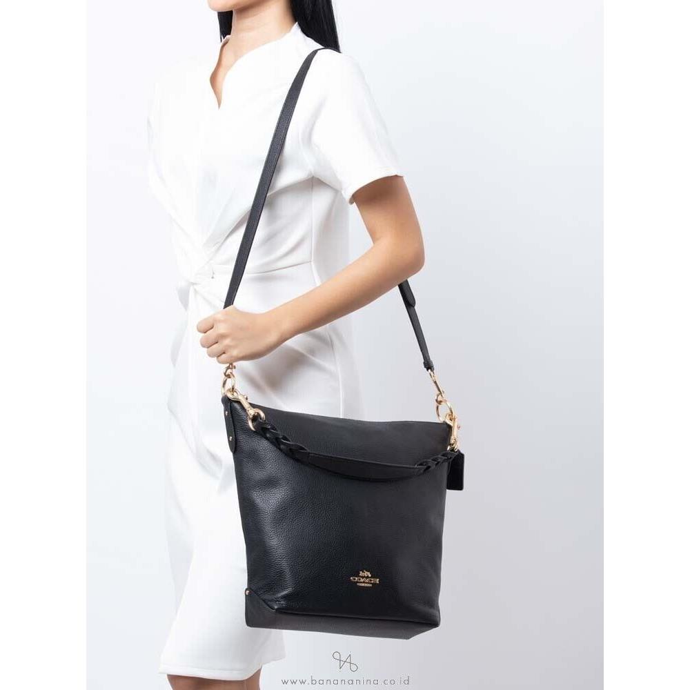 Coach Abby Duffle Black Pebble Leather Shoulder Purse Crossbody F31507 - Handle/Strap: Black, Hardware: Gold, Exterior: Black