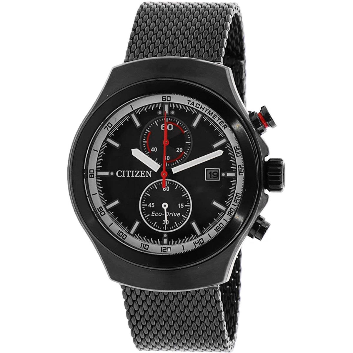 Citizen CA7015-82E Eco-drive Chronograph Men`s Watch Black Steel Mesh Bracelet