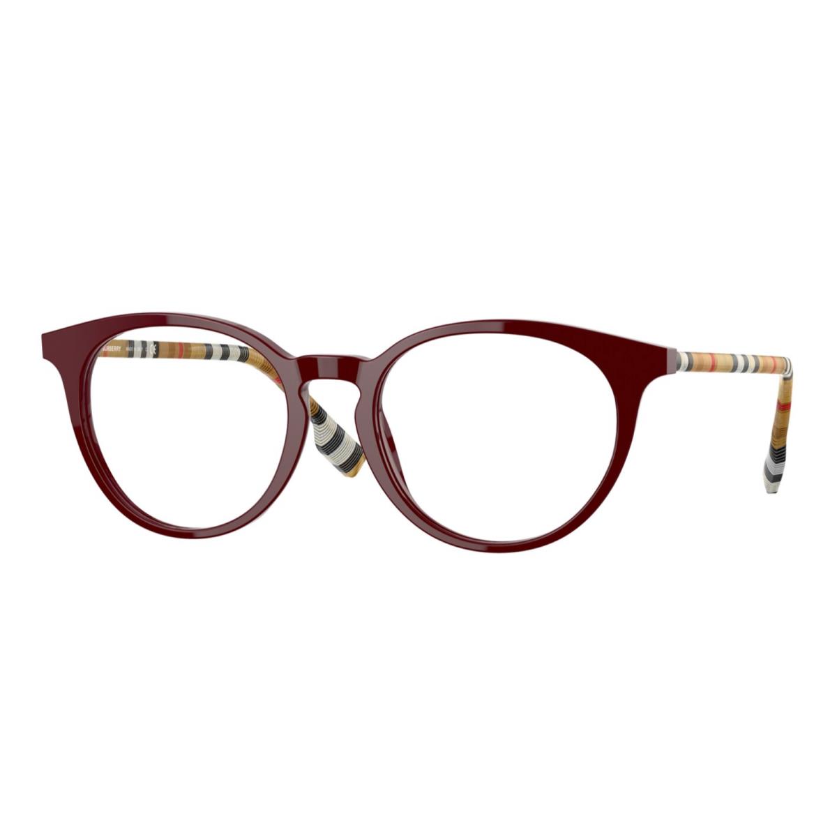 Burberry Eyeglasses B 2318 3916 51-18 Bordeaux Red Frames with Plaid Design