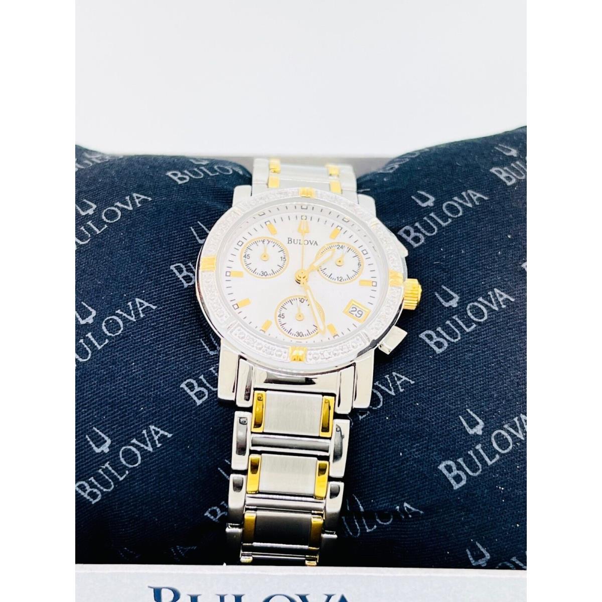 Ladies Two-tone Stainless Steel Bulova Chronograph Watch with Diamonds