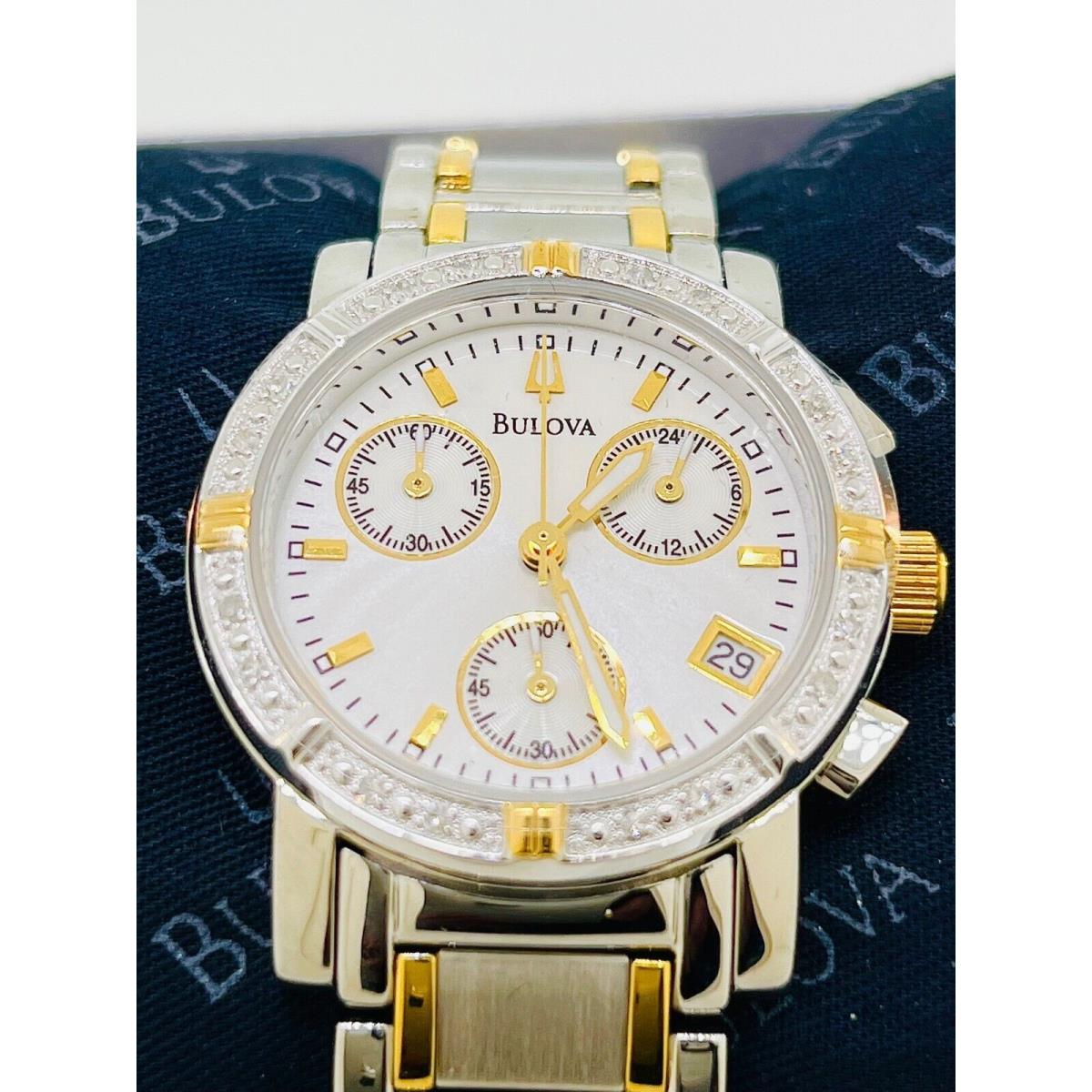 Ladies Two-tone Stainless Steel Bulova Chronograph Watch with Diamonds