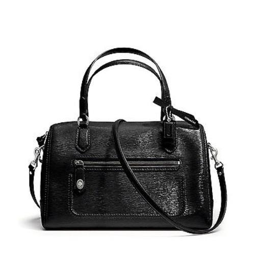 Coach Poppy East/west Textured Patent Leather Satchel 25062 Silver / Black - Silver / Black Exterior