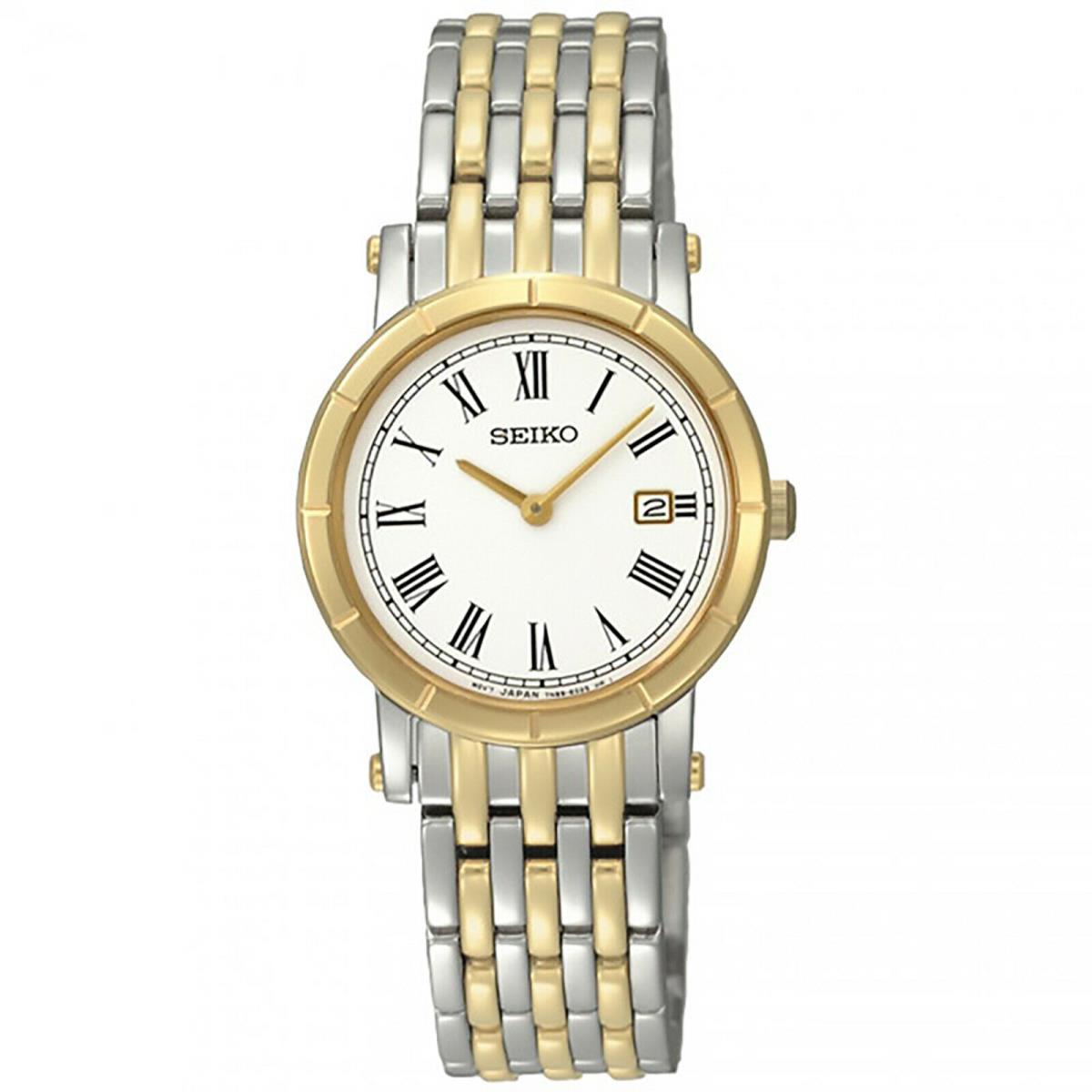 Seiko Quartz Ladies White Dial Two Tone Stainless Steel Bracelet Watch SXB418