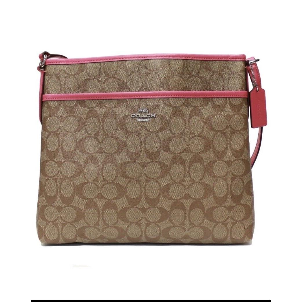 Coach Signature File Bag Crossbody Bag F58285. Khaki / Strawberry