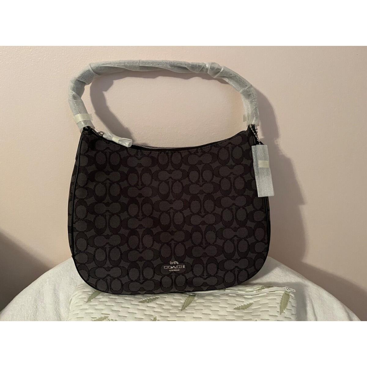 Coach W/tag Signature Jacquard Zip Shoulder Bag Sv/black Smoke/black F29959