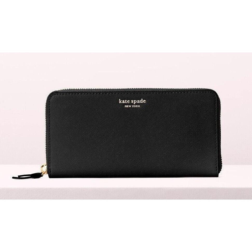 New Kate Spade Cameron Large Continental Wallet Saffiano Leather Black
