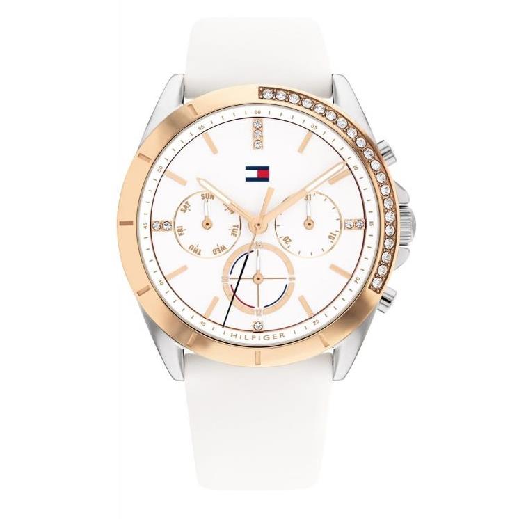 Tommy Hilfiger Multifunction White Dial Silicone Strap Women s Watch - 1782388 - Dial: White, Band: White, Bezel: Rose Gold