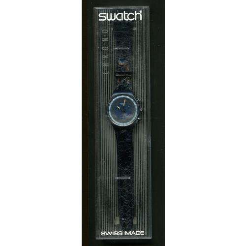 Swatch Watch 1991 Silver Star Chrono Mint in Box Pkg Leather