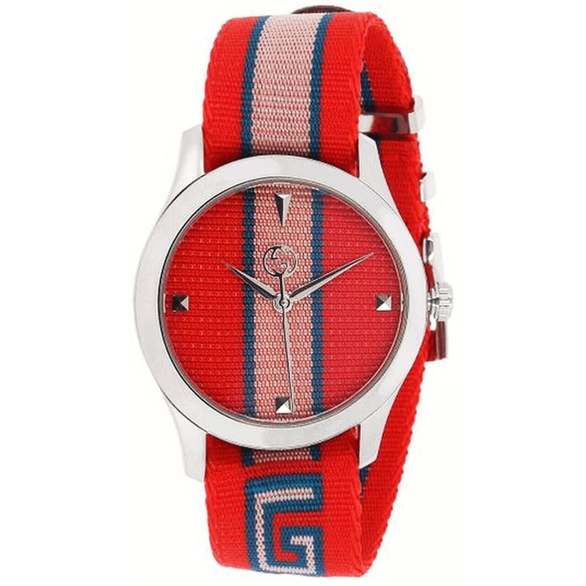 Gucci G-timeless Red Blue Pink Nylon Strap 38mm Men`s Watch YA1264070