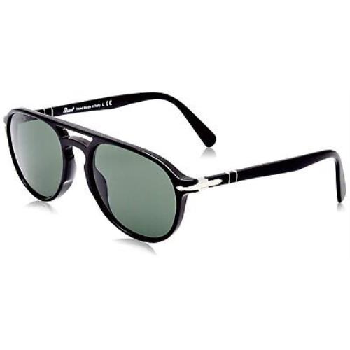Persol PO3235S Pilot Sunglasses Black/green 55 mm - Black/Green, Frame: Black, Lens: Green
