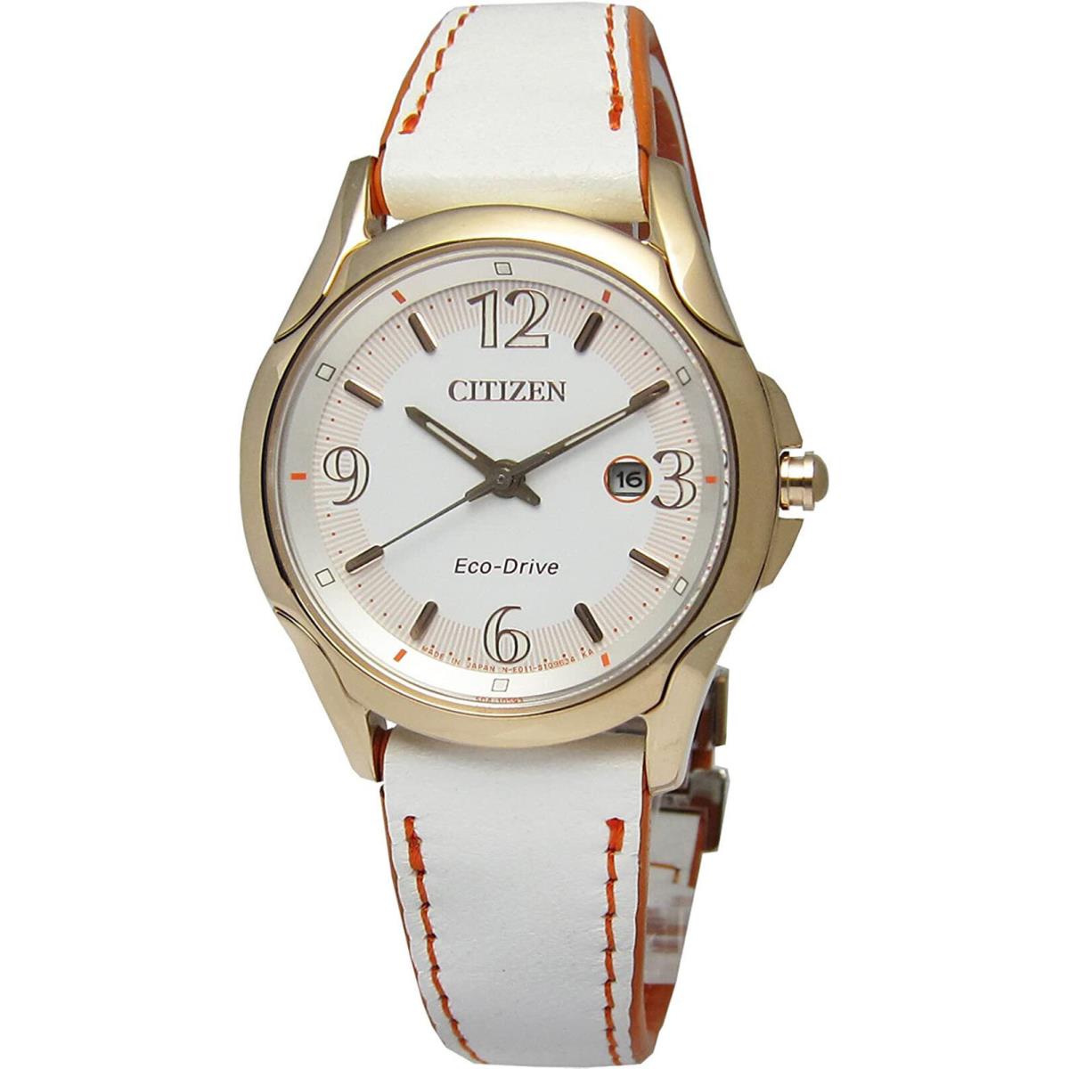 Citizen EW1782-04B Eco-drive Women`s Gold-tone Watch White/orange Leather Strap