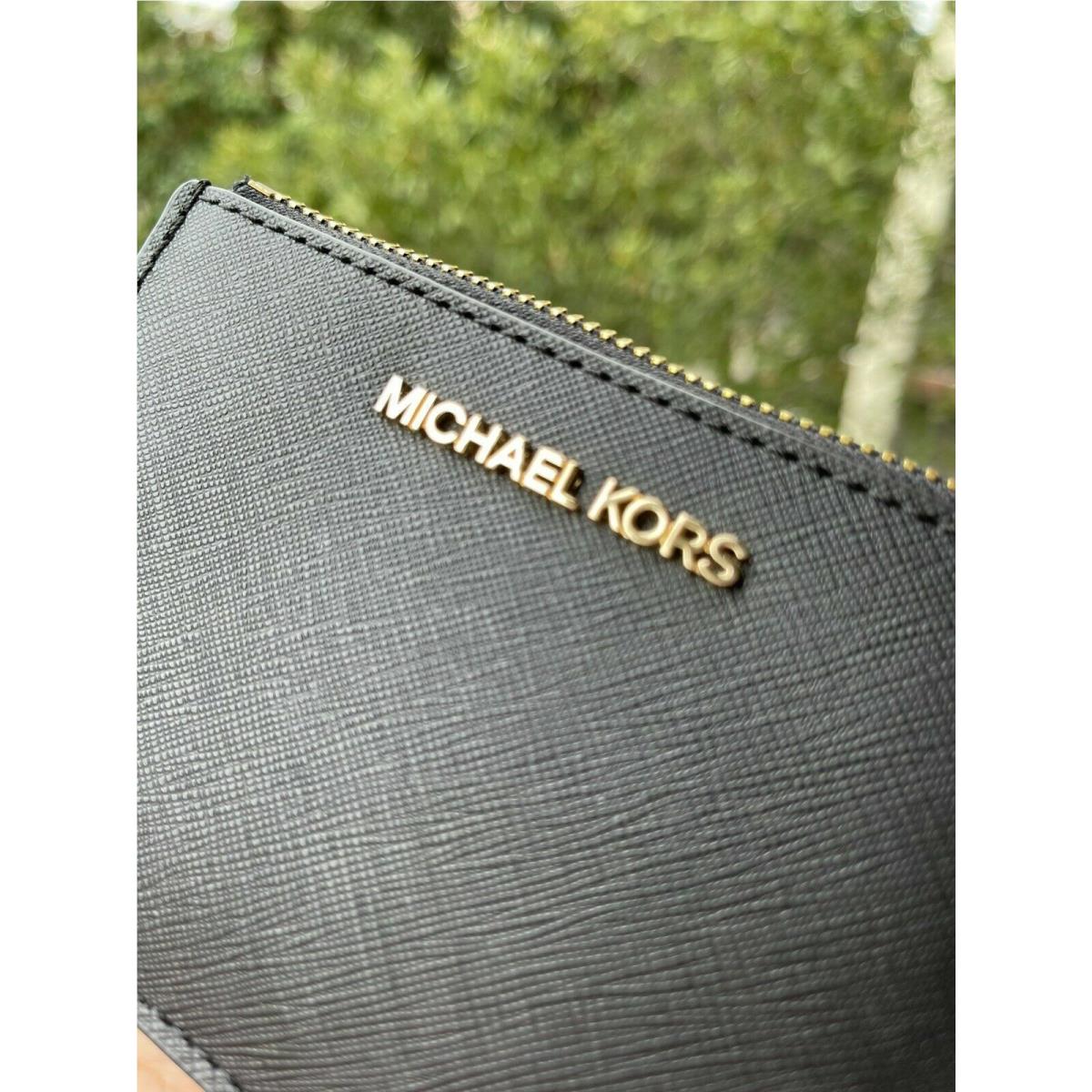 Michael Kors Women Lady Key Ring Chain Top Zip Coin Pouch ID Card Holder Wallet Black Leather Fash Brands