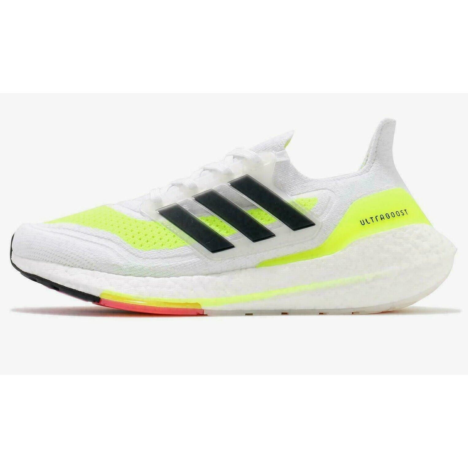 adidas running ultraboost in white with neon detail