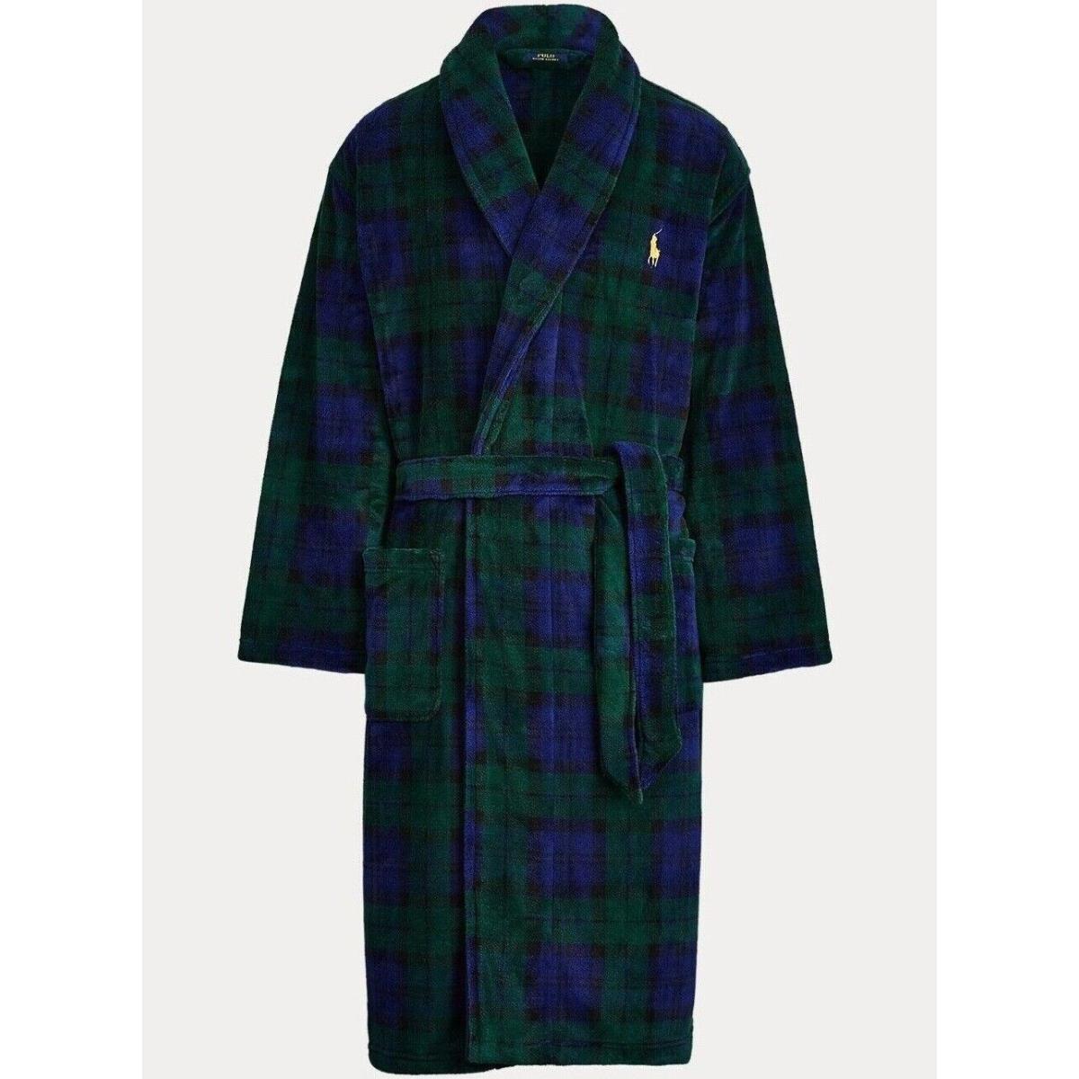 Polo Ralph Lauren Gold Pony Black Watch Tartan Plush Microfiber Terry Spa Robe