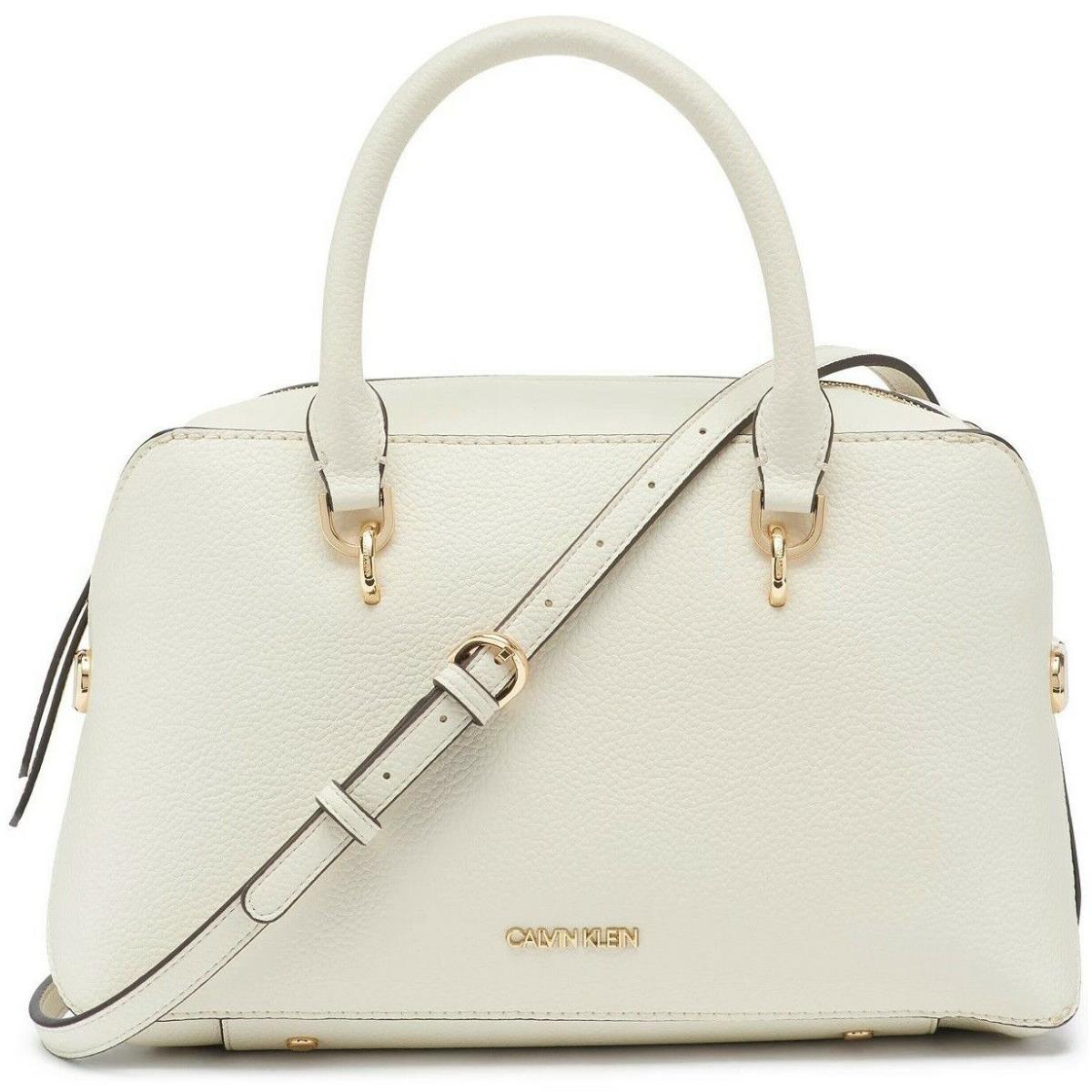 Calvin Klein Deandra Pebble Leather Satchel Crossbody Gold Zip Cherub White