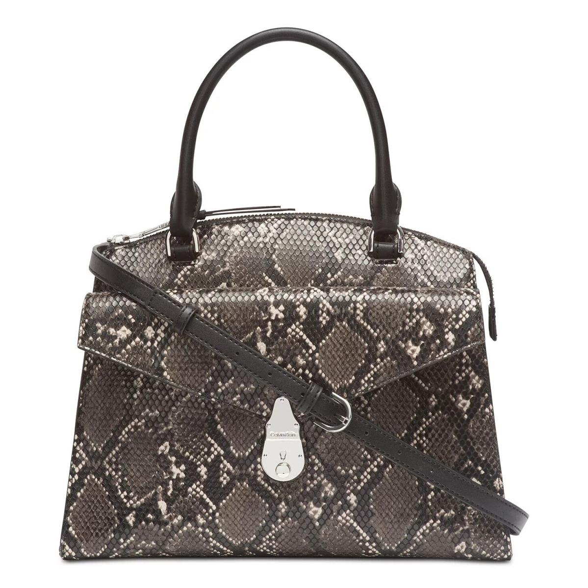 Calvin Klein Lock Statement Series Satchel Snake Embossed Crossbody