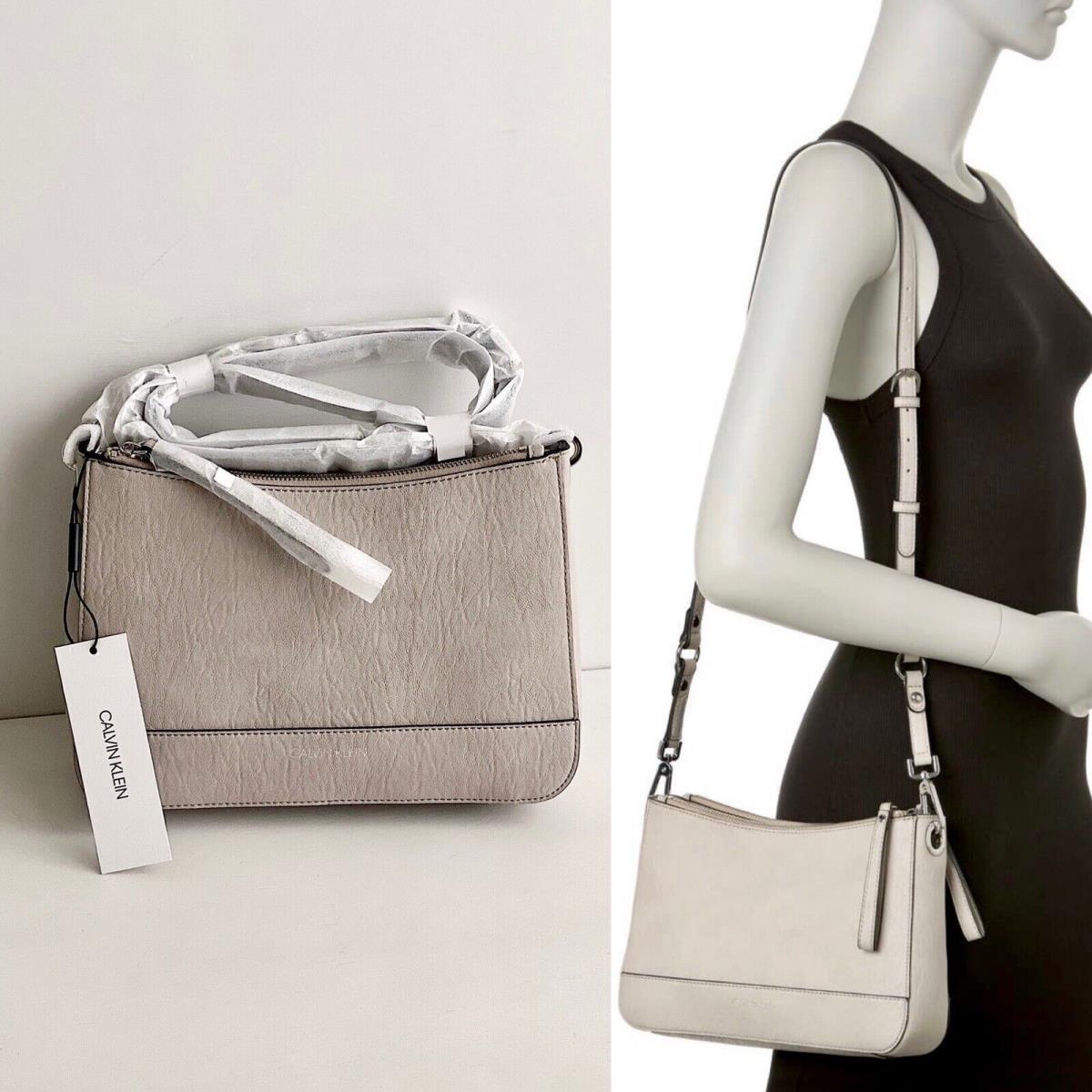 Calvin Klein Elaine Leather Zip Crossbody Bag Fawn Grey