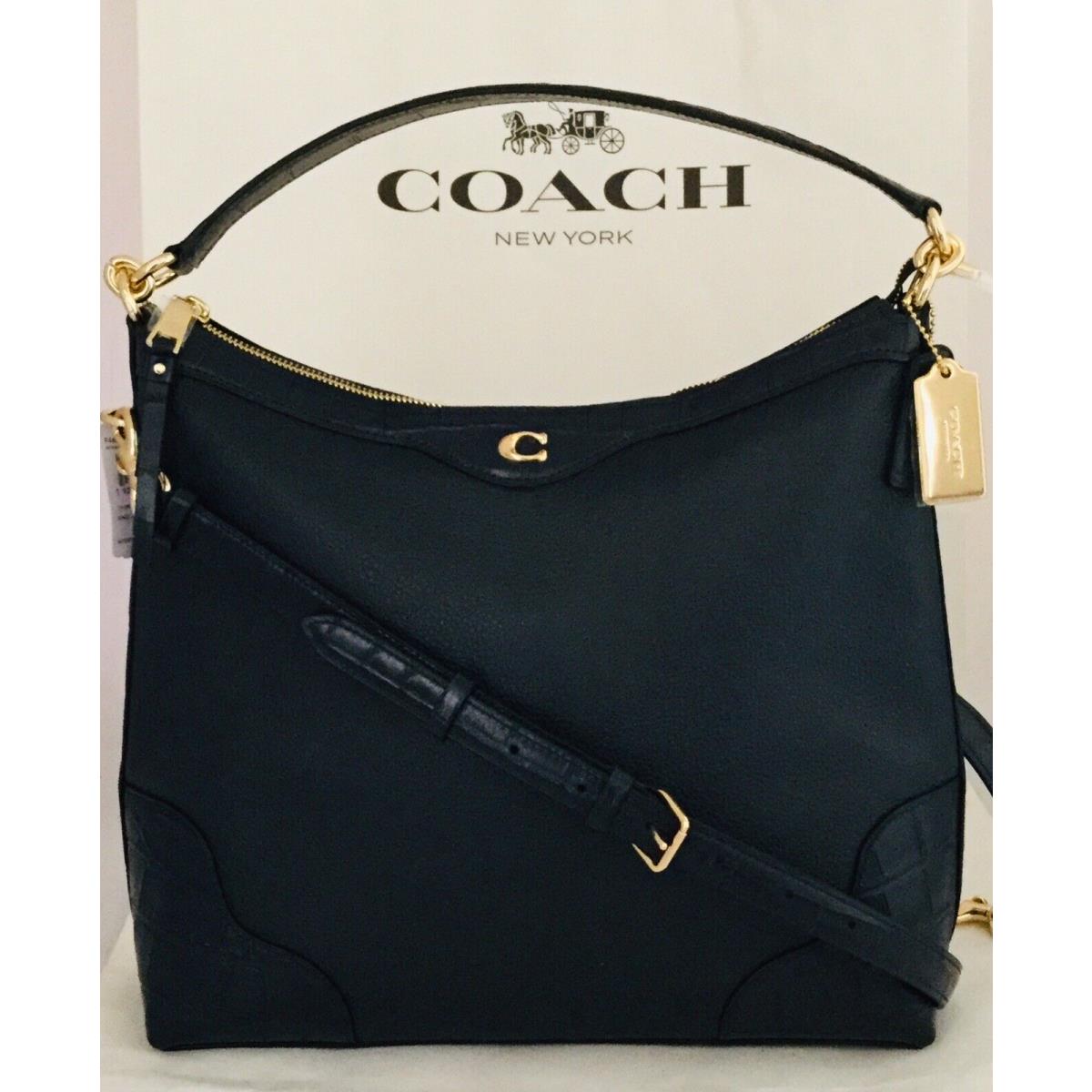 Coach F46283 Ivie Croc Embossed Edge Leather Hobo Crossbody Im/midnight