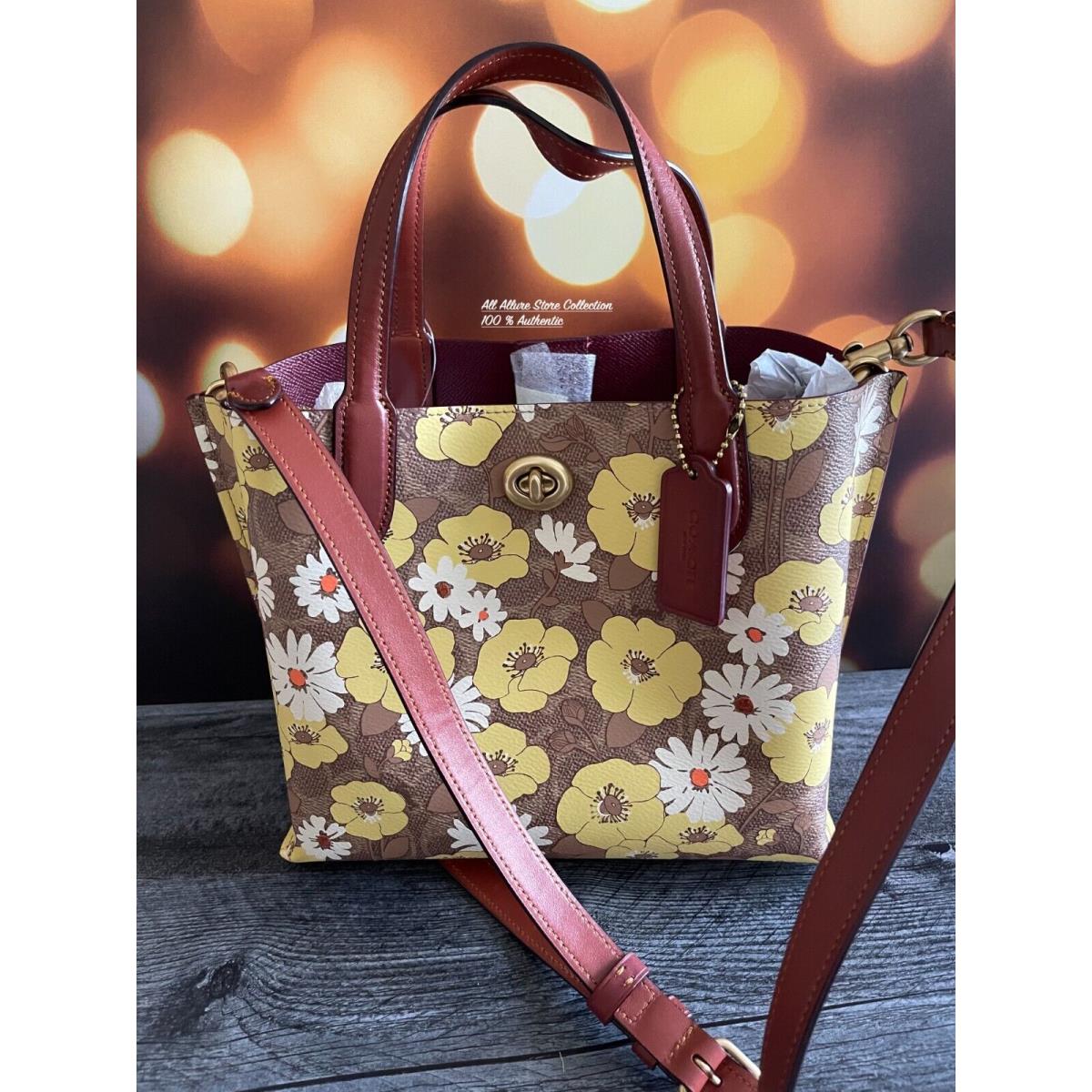 Coach C9721 Willow Tote 24 in Signature Canvas with Floral Print Tan Rust